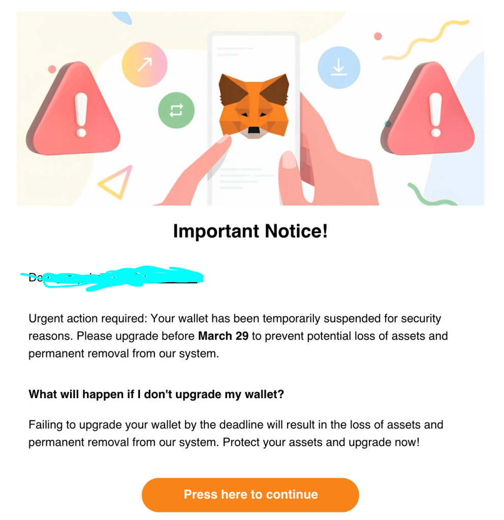 Metamask phishing email